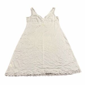70s European Vintage Simone Sheer Lace Trim Midi Slip Dress (Ivory) Size XL